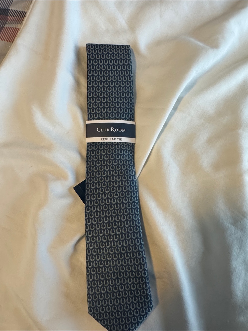 Club Room Navy Tie with Light Blue Horseshoe Pattern